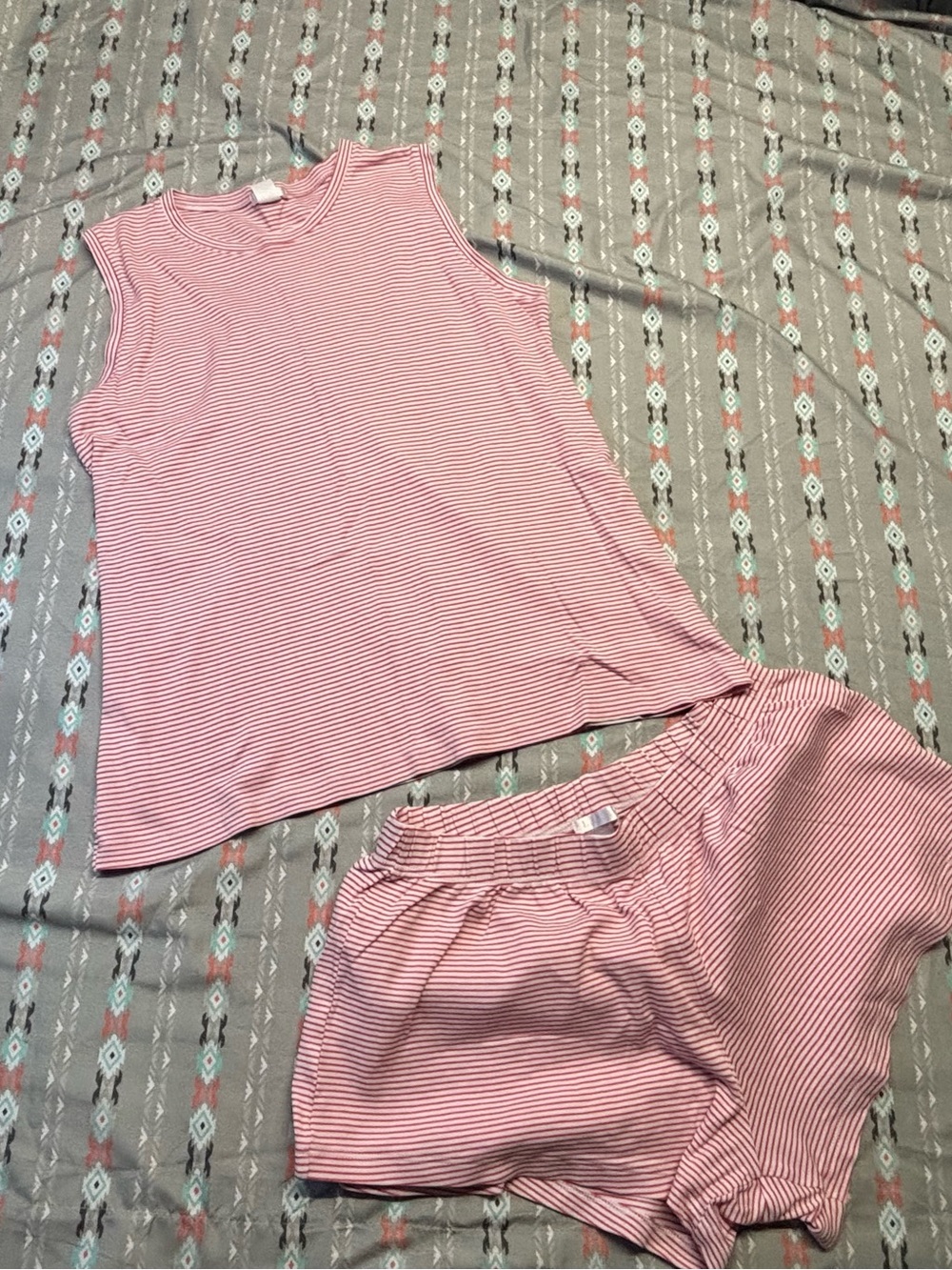 🍄LAKE Red Striped Sleeveless Shorts Pajama Set